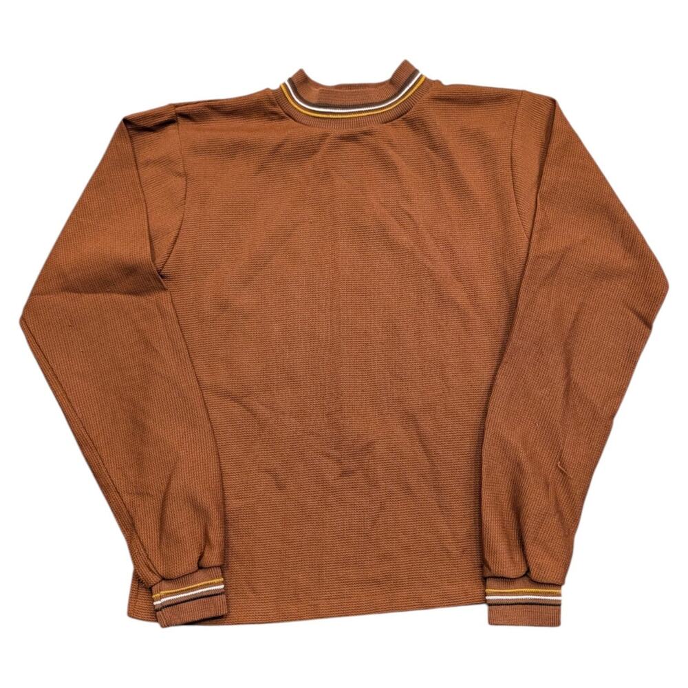 70s Youth Brown Waffle and Striped Long Sleeve Mock Neck Shirt